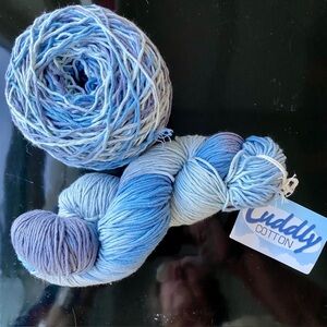 Cuddly Cotton Yarn, by Euro Baby. Denim blue colors. DK weight
